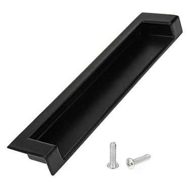 Quluxe 5 Inch Black Recessed Pull Zinc Alloy Flush Pull Recessed Handles with Screws for Drawers Cabinets Bathroom Cabinet Pack of 4