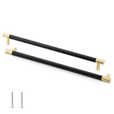 Linkaa Cabinet Handles Gold Drawer Pulls with Black PlantingCabinet Pulls for Kitchen Dresser Knobs Black for Bedroom125 inch5 Pack 320 mm
