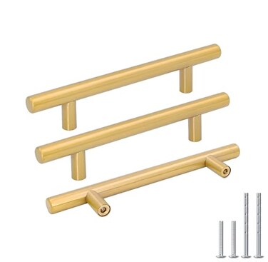 Goldenwarm 15 Pack Brushed Brass Kitchen Cabinet Hardware 4 12in Drawer Handles Bedroom Pulls LS201GD115 Cabinet Door Handles T Bar Pulls for Cupboard Bathroom