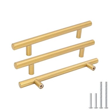 Goldenwarm 15 Pcs Gold Cabinet Pulls Drawer Handles 128mm Brushed Brass Kitchen Cabinet Hardware Cupboard Door Pulls 5in Hole Center 712in Overall Length