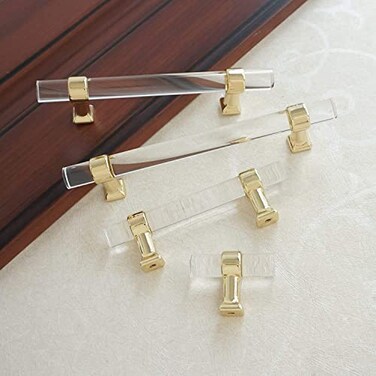 MFYS 25 Crystal Cabinet Pulls Clear Acrylic Drawer Pulls Handle 6Pack 212 Gold Dresser Pulls Kitchen Cupboard Knob Hardware 6 Gold Metal 2 12 Hole to Hole