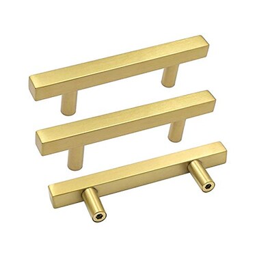 Goldenwarm 10 Pack Gold Cabinet Handles 31290mm Brushed Brass Cabinet Pulls T Bar Drawer Pulls for Kitchen Cupboard Drawer Hardware