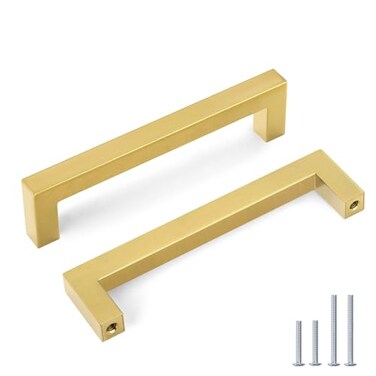 goldenwarm 10 Pack 5 inch Gold Cabinet Pulls Brushed Brass Drawer Handles Modern Square Stainless Steel Hardware Pull for Kitchen Cupboard Dresser