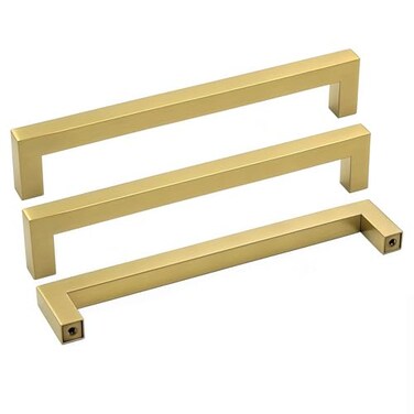 Goldenwarm Gold Cabinet Pulls Square Kitchen Hardware Handles Brushed Brass Pulls for Cabinets Closet Square Cupboard Bathroom Desk Door Knobs 614in160mm Hole Centers 15Pack