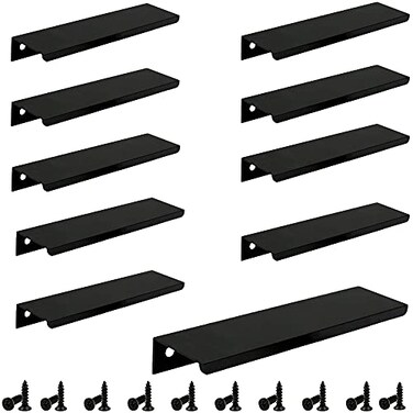 Tidorlou 10PCS Mount Finger Edge Pull Handles Black Aluminum Hidden Concealed Tab Pulls for Home Kitchen Door Drawer Cabinet Knobs Wardrobe 200mm79