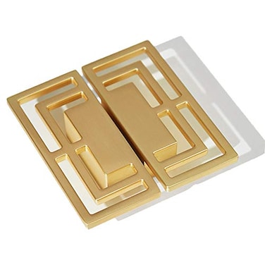 Mou 6Pcs of Gold Brushed Drawer Handles Pulls Closet TV Cabinet Stylish Golden Copper Handles Modern Chinese Auspicious Patterns DoubleHole 32mm Handle