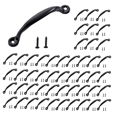 HOME MASTER HARDWARE 478 inch Cabinet Pull Handle 50 Pack Door Pulls for Wooden Kitchen Furniture Closet Drawer Barn Door Hardware Gate Handles Black Finish with Screws