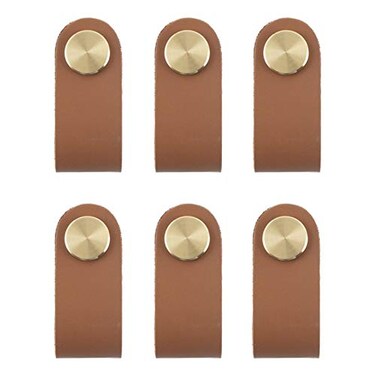 VIDELLY 6 Pieces Leather Pulls for Drawer Handmade Leather Drawer Pulls Cabinet Dresser Door Handle Knobs with Screw Light Brown