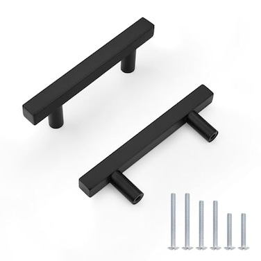 Probrico Cabinet HandlesPack of 5 Black 212inch 64mm Hole Centers Square T Bar Kitchen Cabinet Handles Drawer Pulls for Kitchen Furniture Hardware
