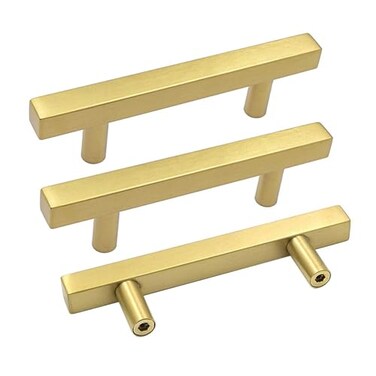 Goldenwarm 18 Pack Gold Cabinet Handles 376mm Brushed Brass Cabinet Pulls T Bar Drawer Pulls for Kitchen Cupboard Drawer Hardware
