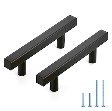 JOY DECOR 30 Pack 3 Inch Matte Black Square Cabinet Handles Stainless Steel Cabinet Hardware Pulls for Kitchen and Drawers with 5 Inch Overall Length