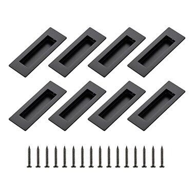 Ravinte 8 Pack Black Sliding Closet Door Handles Black Flush Pulls 472in Length Recessed Finger Pulls for Sliding Barn Door Sqaure Cabinet Pulls Stainless Steel