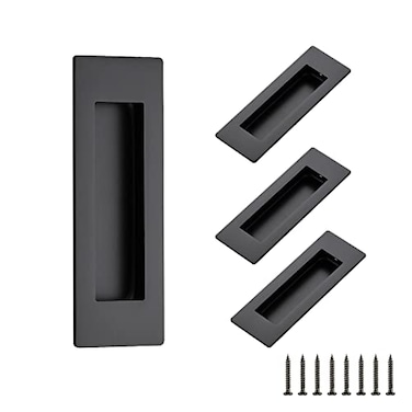 Ravinte 4 Pack Black Sliding Closet Door Handles Black Flush Pulls 59in Length Recessed Finger Pulls for Sliding Barn Door Sqaure Cabinet Pulls Stainless Steel