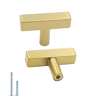 Goldenwarm 25 Pack Gold Cabinet Knobs Brushed Gold Drawer Knobs T Brass Cabinet Pulls for Kitchen Cupboard Drawer Hardware