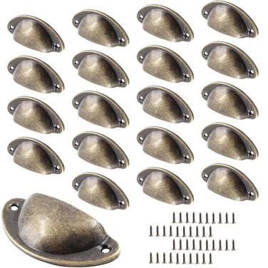 Bivethoi 20 Pack Cabinet Bin Cup Pulls Antique Bronze Half Moon Drawer Pulls 258 Inch 67mm Hole Center Dresser Pull Hardware Shell Pull Handles Vintage Metal Cupboard Handles for Kitchen Closet