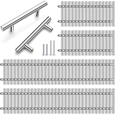 Ferraycle 100 Pieces Brushed Cabinet Pulls 3 Inches Handles Stainless Steel Cabinet Hardware for Kitchen and Bathroom Cabinets 5 Inch Overall Drawer PullBrushed Silver
