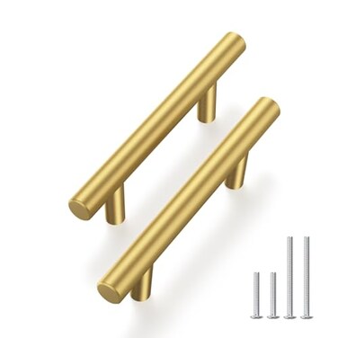 Haliwu 10 Pack Cabinet Handles Brass Gold Cabinet Pulls 3 Inch Hole Center Drawer Pulls Modern Bar Dresser Handles for Bathroom Kitchen Bedroom