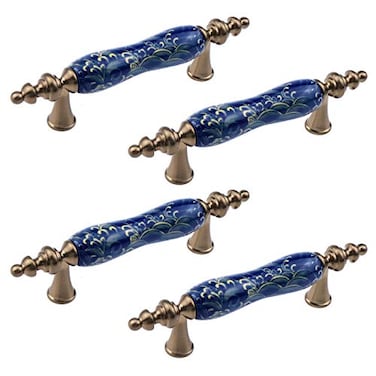 MY MIRONEY Ceramic Cabinet Pulls Chinese Style Decorative Handles Antique Bronze Drawer Knobs for Kitchen Dresser Cupboard Door 3 Hole Center 4 Pack