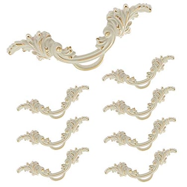 Yoohey Hitefu Yoohey 8 Pack 25 64mm Drawer Pull Handles Vintage Cabinet Knobs Shabby Chic Pull Handles European Style Antique Cream White Dresser Drawer Knob White Gold Edge