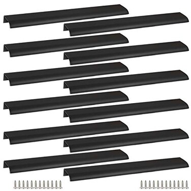 Qjaiune Black Back Mount Finger Edge Pull 300mm118 Aluminum Hidden Handle Concealed Tab Pulls for Home Kitchen Living Room Door Drawer Cabinet 12Pcs