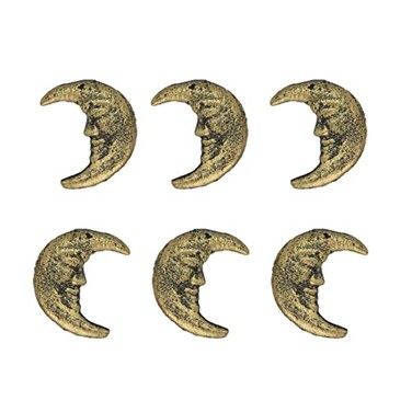 Zeckos Set of 6 Gold Finish Cast Iron Crescent Moon Face Drawer Pulls Decorative Cabinet Knobs for Celestial Dcor Each 2 Inches High Mystical Elegance