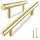 QOGRISUN 2Pack Solid Brass Cabinet Pulls Gold Euro Stvle TBar Handles 614 Inch Hole Center for Kitchen Drawers Cupboard Dresser Bathroom Vanity Brushed Brass Finish