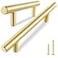 QOGRISUN 2Pack Solid Brass Cabinet Pulls Gold Euro Style TBar Handles 5 Inch Hole Center for Kitchen Drawers Cupboard Dresser Bathroom Vanity Brushed Brass Finish