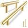 QOGRISUN 2Pack Solid Brass Cabinet Pulls Gold Euro Style TBar Handles 5 Inch Hole Center for Kitchen Drawers Cupboard Dresser Bathroom Vanity Brushed Brass Finish