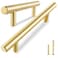 QOGRISUN 2Pack Solid Brass Cabinet Pulls Gold Euro Style TBar Handles 5 Inch Hole Center for Kitchen Drawers Cupboard Dresser Bathroom Vanity Brushed Brass Finish