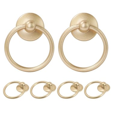 Zernmiarder 12pcs Champagne Gold Drop Ring Drawer Pulls Vintage Cabinet Ring Handles Metal Drawer Knobs for Dresser Drawers Cupboards