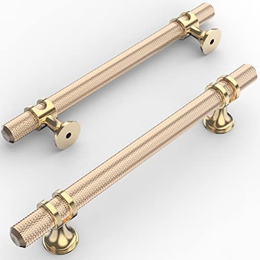 Amerdeco 10 Pack Knurled Gold Cabinet Pulls 5 Inch Hole Center Brushed Brass Kitchen Cabinet Handles for Drawer Dresser Cupboard and Wardrobe ZH0025
