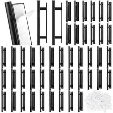 Barydat 50 Pack Self Stick Push Pull Helper Stick on Drawer Pulls ABS Plastic Adhesive Door Cabinet Handles Peel and Sticks Cabinet Handles for Kitchen Sliding Door FurnitureBlack
