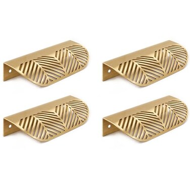 RZDEAL Solid Brass Cabinet Handles Brushed Gold Leaf Knobs and Pulls for Dresser Drawer Handles Edge Pulls458117mm Overall Length4Pcs