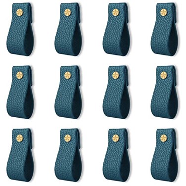ANJUU 12 Pack Leather Drawer Pulls Handmade Leather Pulls Handles Leather knobs Cabinet Hardware Drawer pulls for Dresser Cabinet Drawer Doors and ClosetTeal Blue