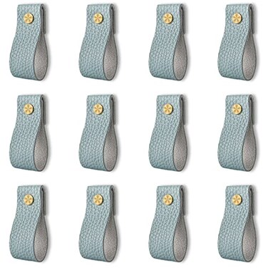 ANJUU Leather Drawer Pulls 12 Pcs Leather Pulls Handles Handmade Leather Knobs Cabinet Hardware Drawer Pulls for Dresser Cabinet Drawer Doors and Closet Azure