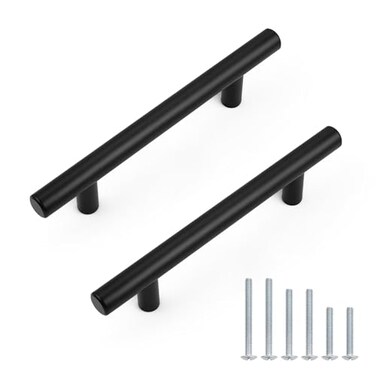 Probrico 30 Pack Hole Centers 334inch Matte Black Kitchen Cabinet Handles Stainless Steel Dresser Drawer Pulls Modern T Bar 6inch Length Pull Handle for Closet
