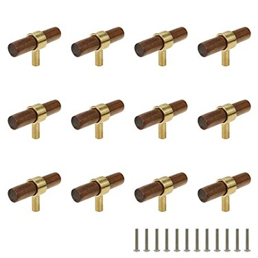 Tsnamay Drawer 23660mm Pulls Brass Walnut Kitchen Wardrobe Cabinet Hardware Pull Handle Single Hole with Screw 12Pcs