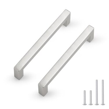 Probrico 10 Pack Hole Centers 5 inch Brushed Nickel Kitchen Cabinet HandlesSquare Corner Bar Drawer PullsStainless Steel Dresser Pull Handle 55inch Length