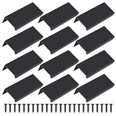 Lystaii 12pcs Black Mount Finger Edge Pull Handles 80mm315 Aluminum Concealed Handle Cabinets Drawers Handle Tab for Home Kitchen Door Drawer Cabinet Knobs Wardrobe Pulls
