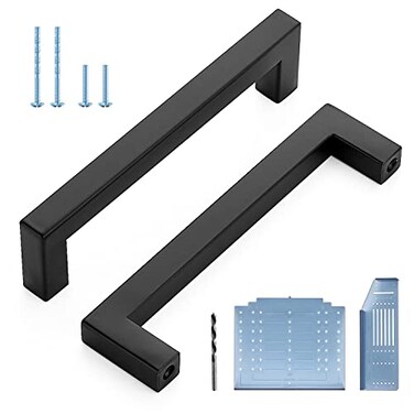 Ravinte Black Cabinet Pulls 5 Inch Square Kitchen Cabinet Handles Modern Hardware for Kitchen Cabinets Cupboard with Drill Mounting Template 20 Pack