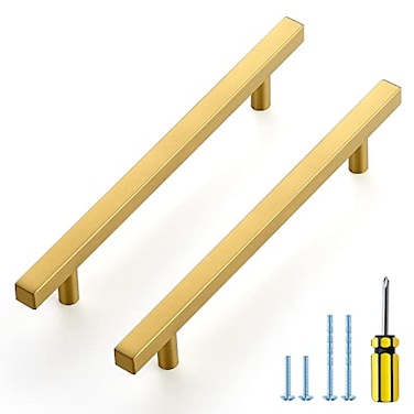 Ravinte 30 Pack Gold Cabinet Handles 638 Inch Brushed Brass Square Cabinet Pulls Gold Hardware for Kitchen Cabinets 845 Inch Total Length