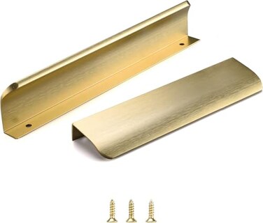 Satanga Edge Finger Tab pulls for Cabinets Kitchen Invisible Hardware Concealed Aluminum Flat Hidden Bar Pull Drawer Handles Pack of 5 Easy to Install 787inch 200mm Overall Length Brushed Brass