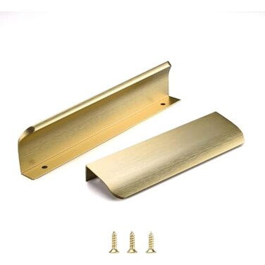 Satanga Edge Finger Pull for cabinets Kitchen Concealed Drawer pulls Aluminum Hidden Door Handle for Home 10 Pack Modern Brushed Brass 472 Overall Length Easy Installation