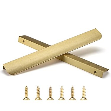 Satanga Edge Finger Pulls for cabinets Kitchen Invisible Hardware Concealed Drawer Pull Aluminum Hidden Door Long Handles Pack of 5 Modern Brushed Brass 1181 Overall Length Easy Installation