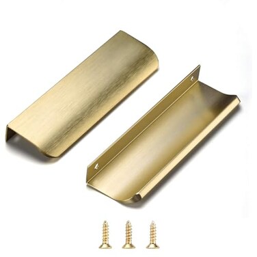 Satanga Edge Finger Tab Pulls for cabinets Kitchen Concealed Drawer Pull Aluminum Hidden Door Handles for Home Pack of 10 Modern Brushed Brass 6 Overall Length Easy Installation