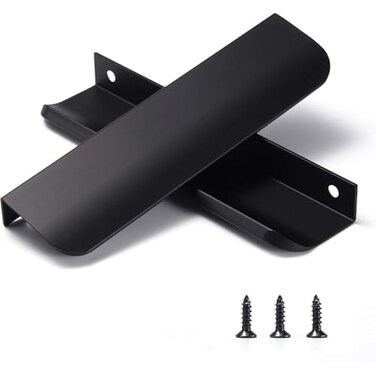 Satanga Edge Black Finger Pull for cabinets Kitchen Concealed Drawer pulls Aluminum Flat Hidden Back Mount Door Handle for Home 10 Pack Modern 6 Overall Length Easy Installation