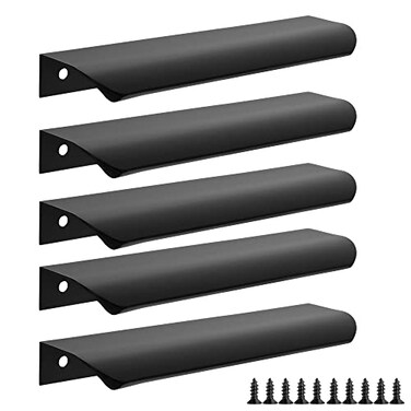 Malimali 5 Pack Black Finger Edge Pulls for Cabinets 6 Drawer Pulls Kitchen Cabinet Handles Modern Aluminum Concealed Tab Pulls for Closet Door Matte Black
