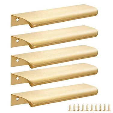 Malimali 5 Pack Modern Aluminum Cabinet Handles Gold Finger Edge Pulls 6 Brushed Brass Closet Door Pulls