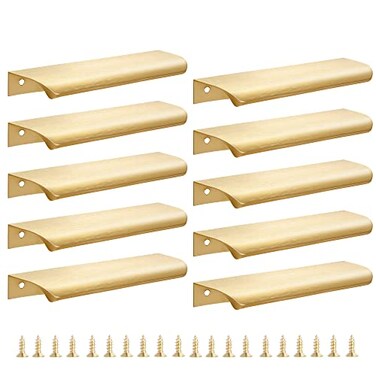 Malimali 10 Pack Gold Edge Finger Pulls for Cabinets 6 Kitchen Cabinet Pulls Handles Drawer Pulls Modern Aluminum Concealed Tab Pulls for Closet Door Brushed Brass