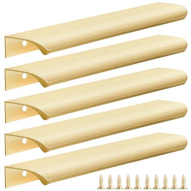 Malimali 5 Pack Gold Edge Finger Pulls for Cabinets Wardrobes 787 Kitchen Cabinet Pulls Handles Drawer Pulls Modern Aluminum Concealed Tab Pulls for Closet Door Brushed Brass